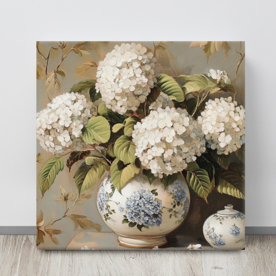 White Hydrangea Still Life Vase Vintage Botanical Painting Poster