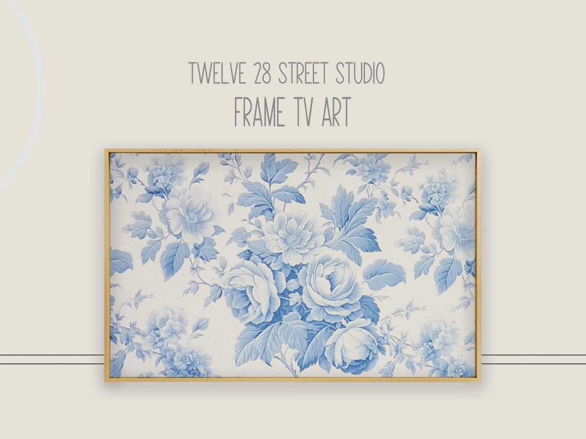 Blue White Chinoiserie Floral Roses Pattern Elegant Vintage Art Poster