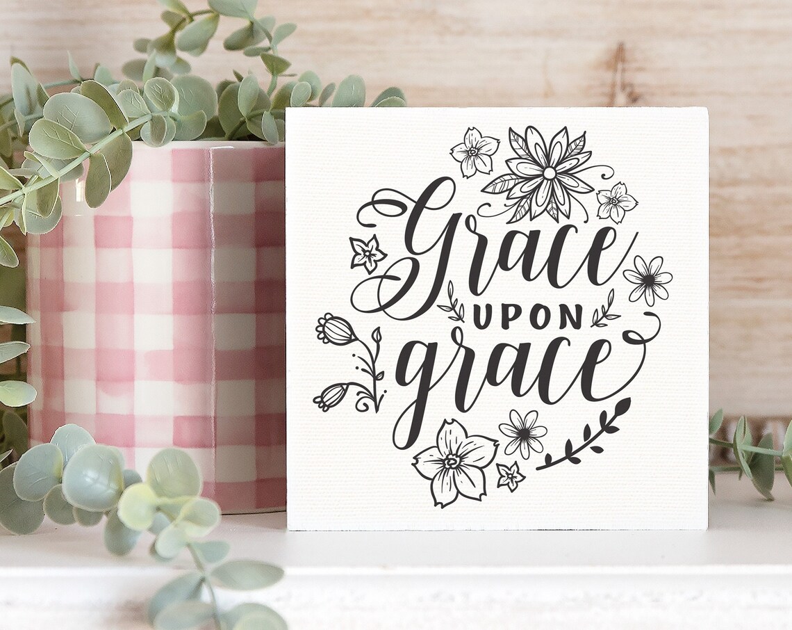 Grace Upon Grace Black Script Floral Christian Farmhouse Poster - Image 3