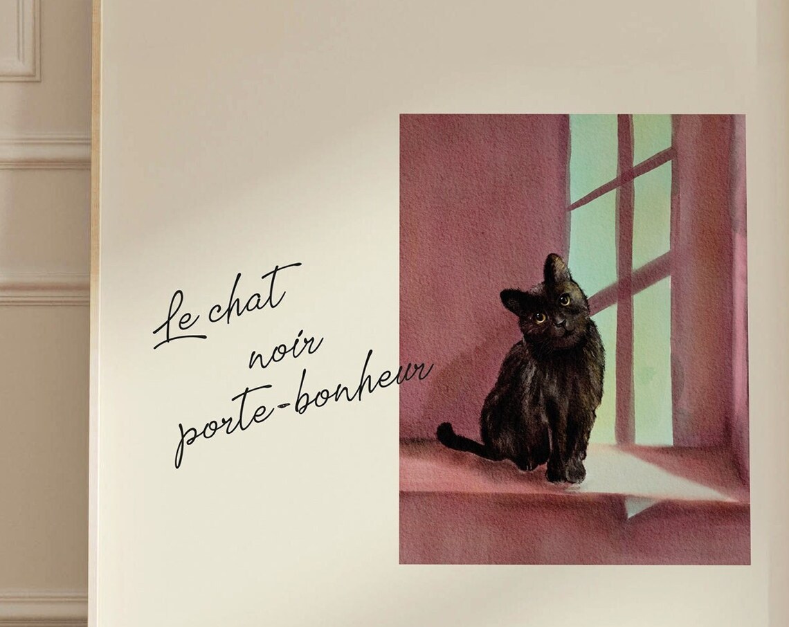 Black Cat Print, Boho Cat Lover Gift Art Print