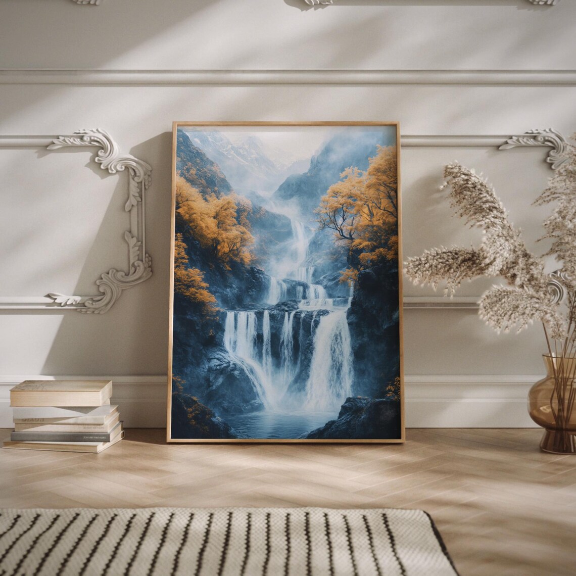 Autumn Falls, Japandi Minimalist Waterfall Art Print - Image 2