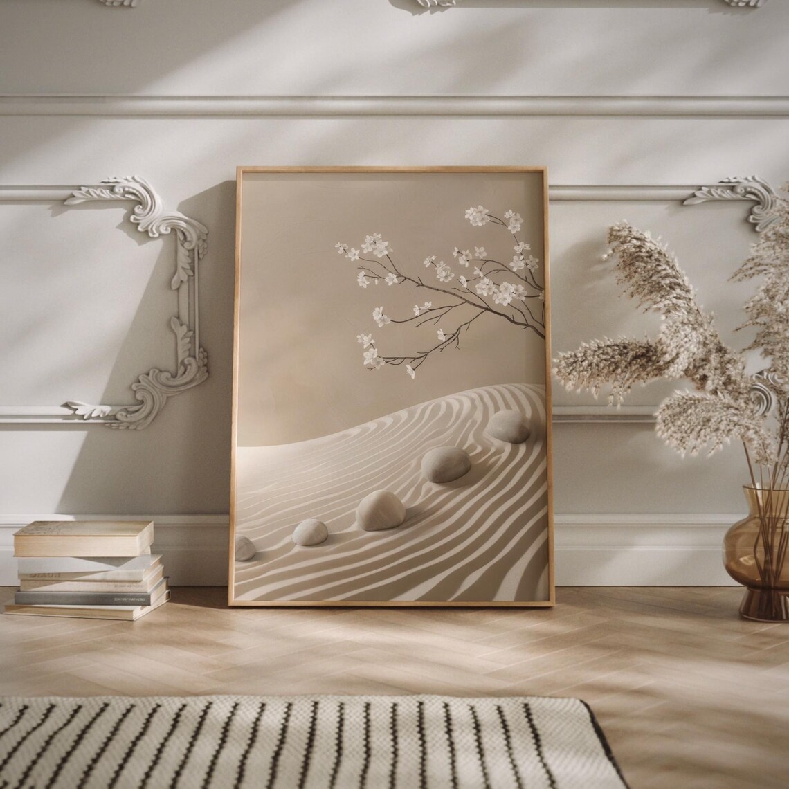 Zen Sand Blossom Path, Japandi Minimalist Art Print - Image 2