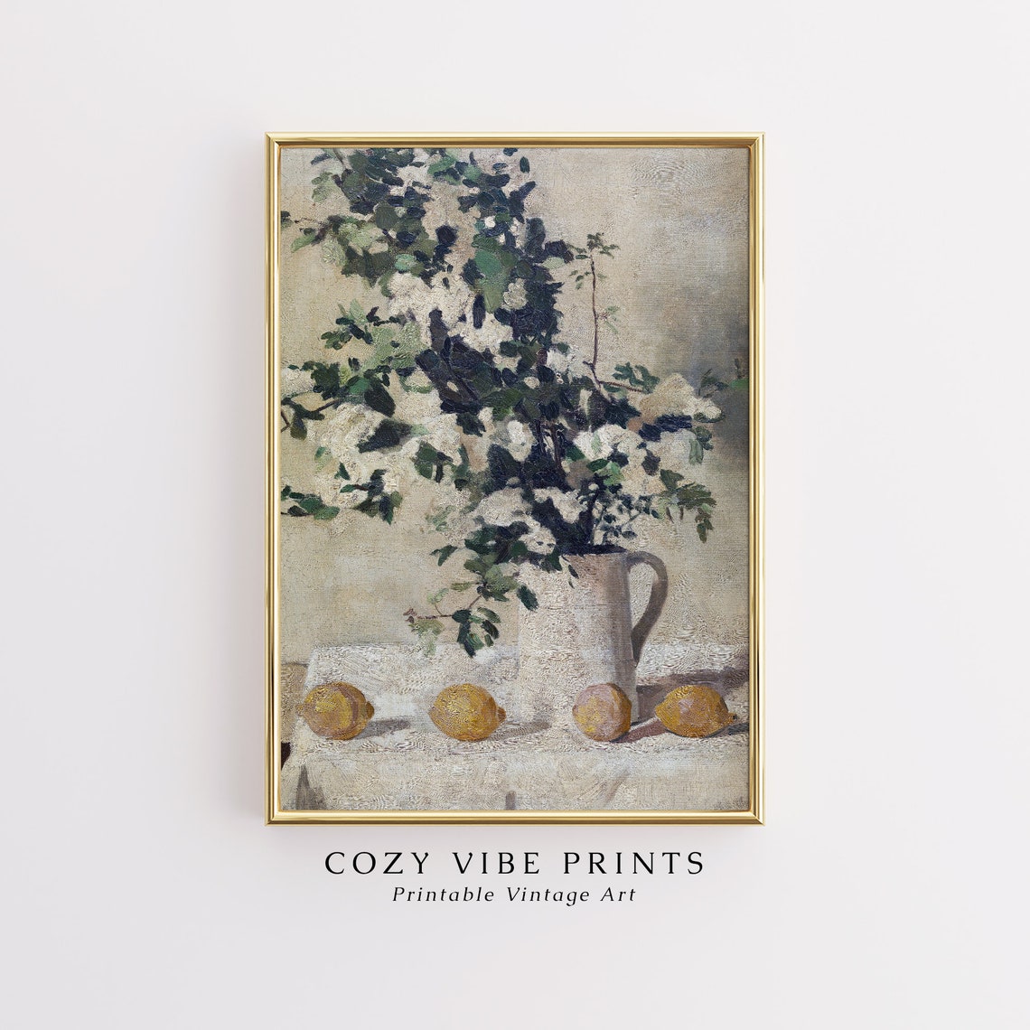 Lemons with Pitcher Still Life Vintage Kitchen Decor Painting Poster - Image 2