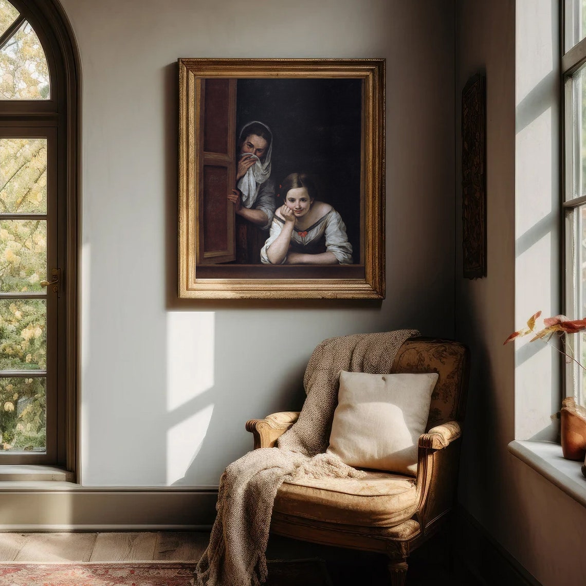 Two Women at a Window Baroque Style Antique Portrait Painting Poster - Image 4