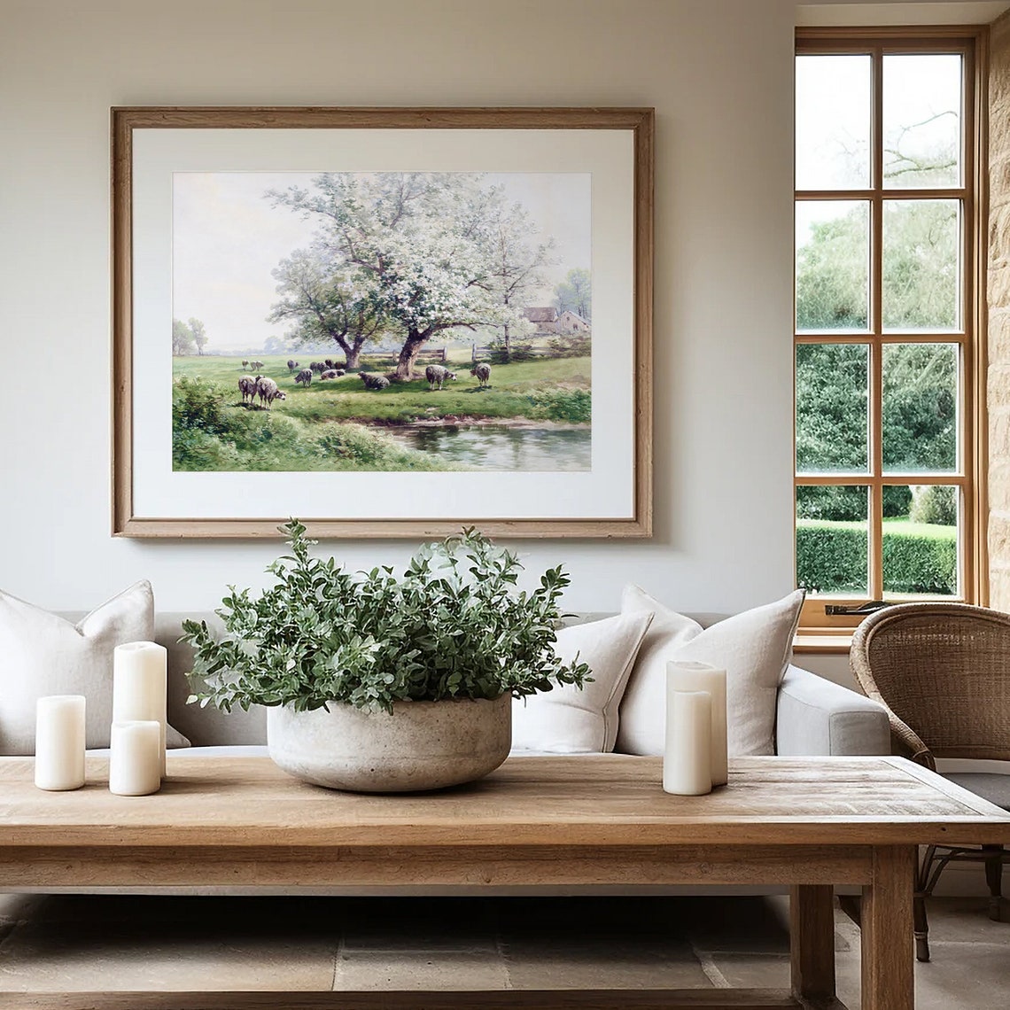 Sheep Grazing Under Blooming Trees Vintage Spring Pasture Poster - Image 4