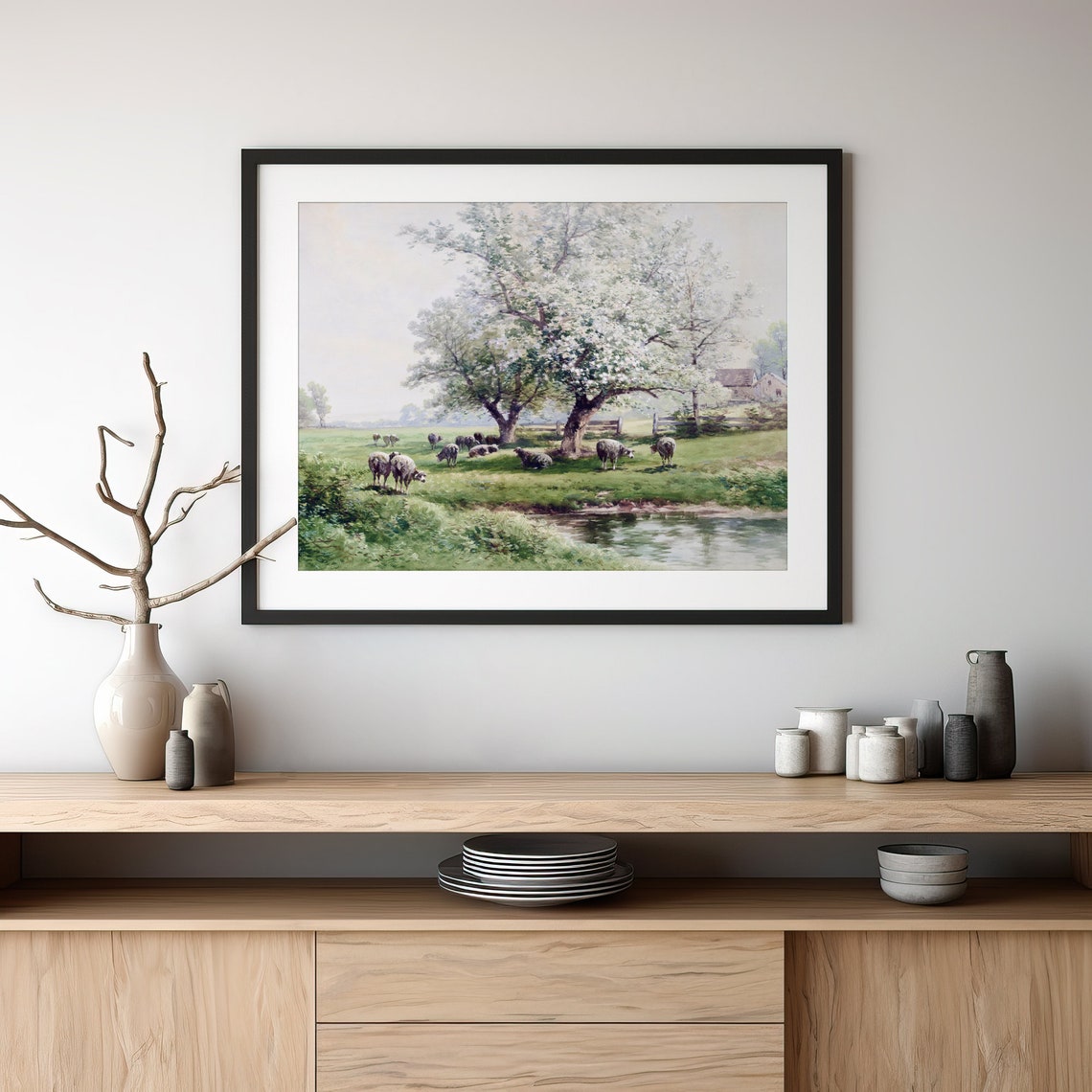 Sheep Grazing Under Blooming Trees Vintage Spring Pasture Poster - Image 3