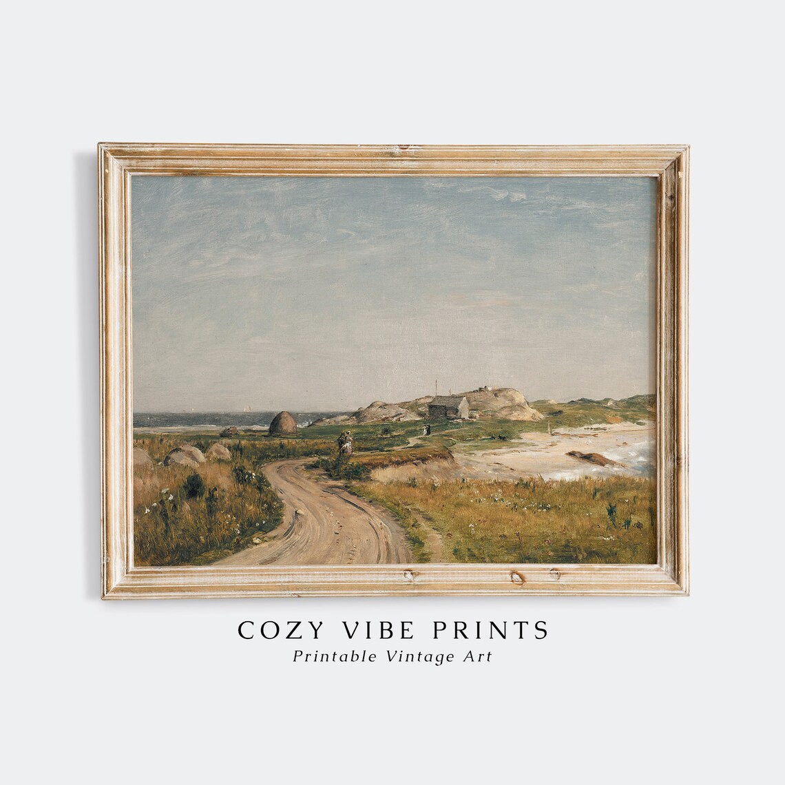 Vintage Coastal Country Road Painting To Rocky Shore Cottage Poster