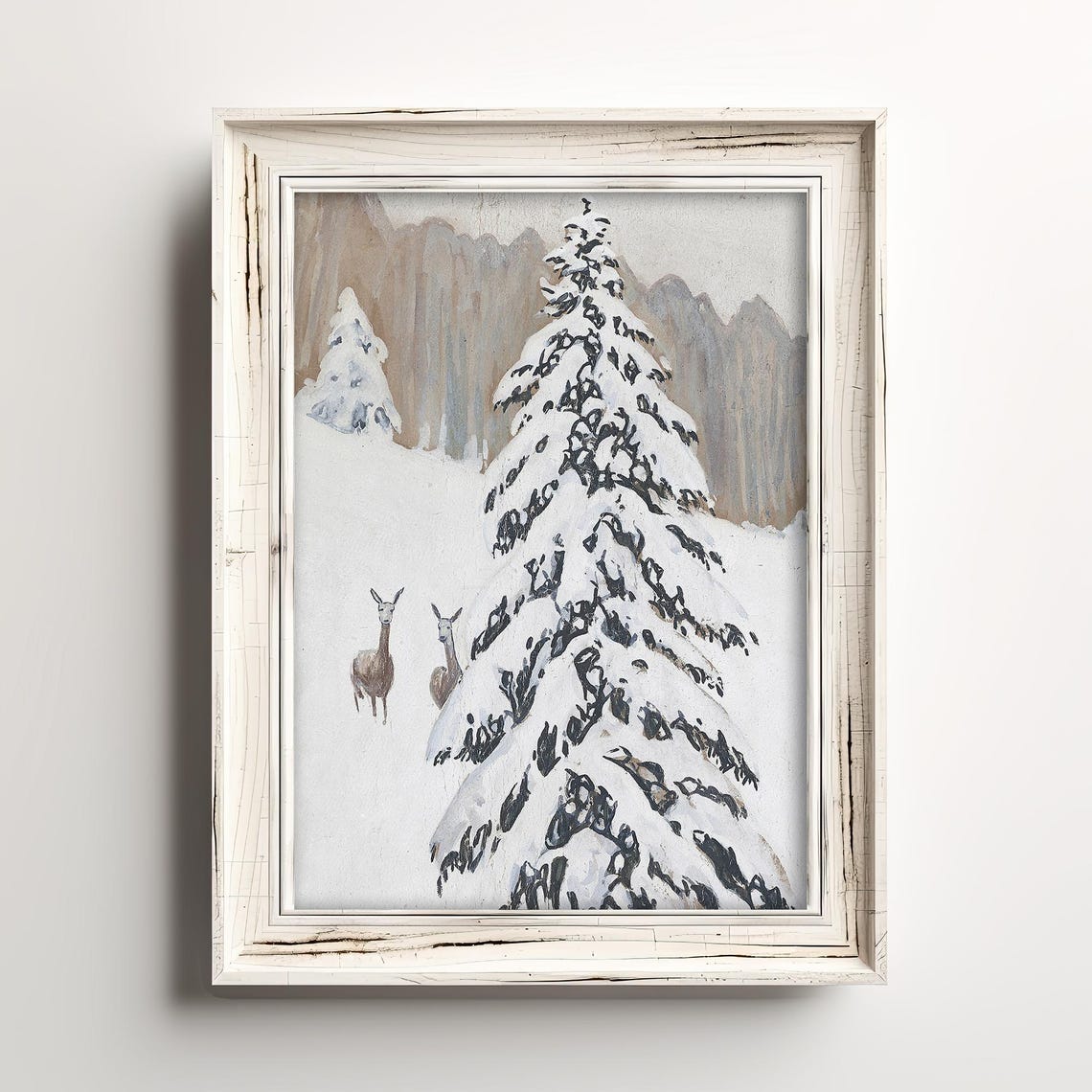 Snowy Winter Forest Pine Trees Deer Vintage Christmas Poster - Image 2