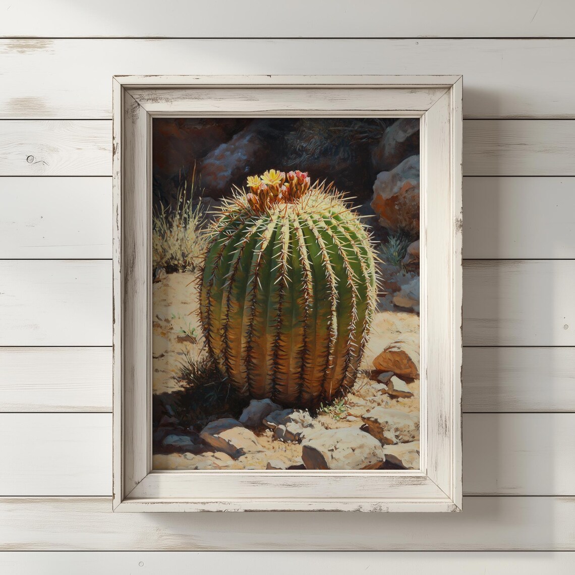 Barrel Cactus Desert Bloom Golden Spines Southwestern Nature Print