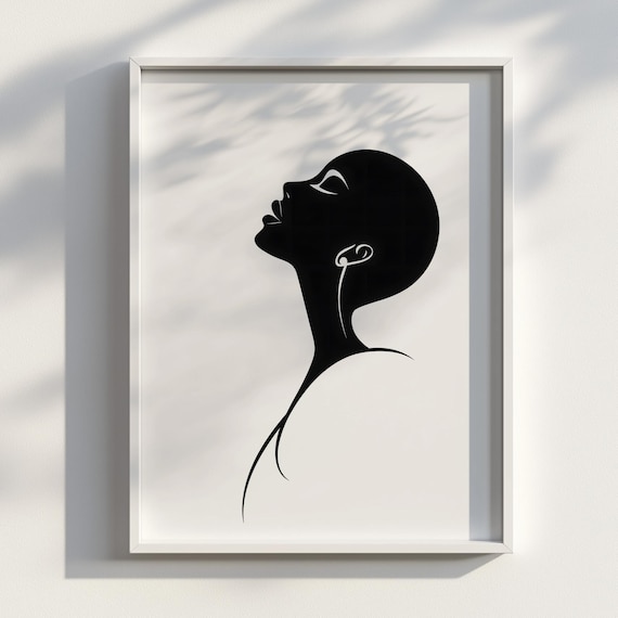 Black Minimal Silhouette Woman Looking Up Side Profile Poster