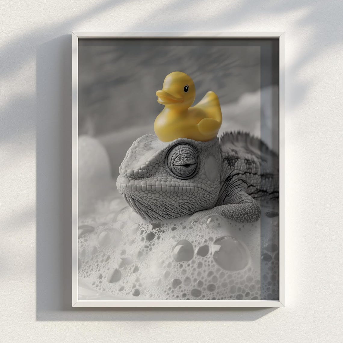 Chameleon Bubble Bath Rubber Duck Funny Lizard Quirky Bathroom Poster
