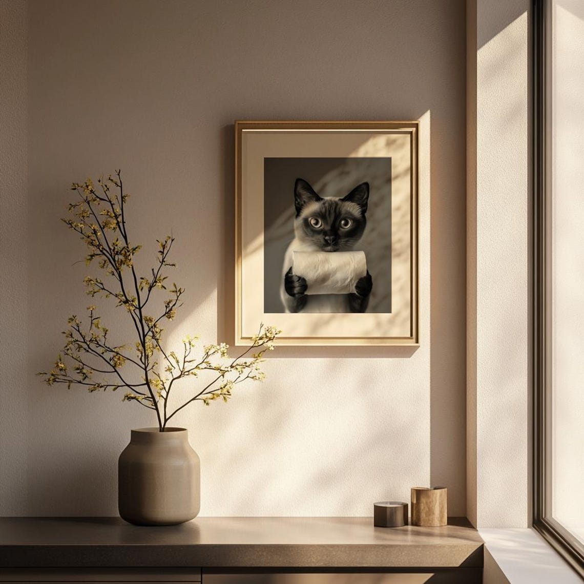 Funny Cat Toilet Paper Bathroom Decor Art Print - Image 3