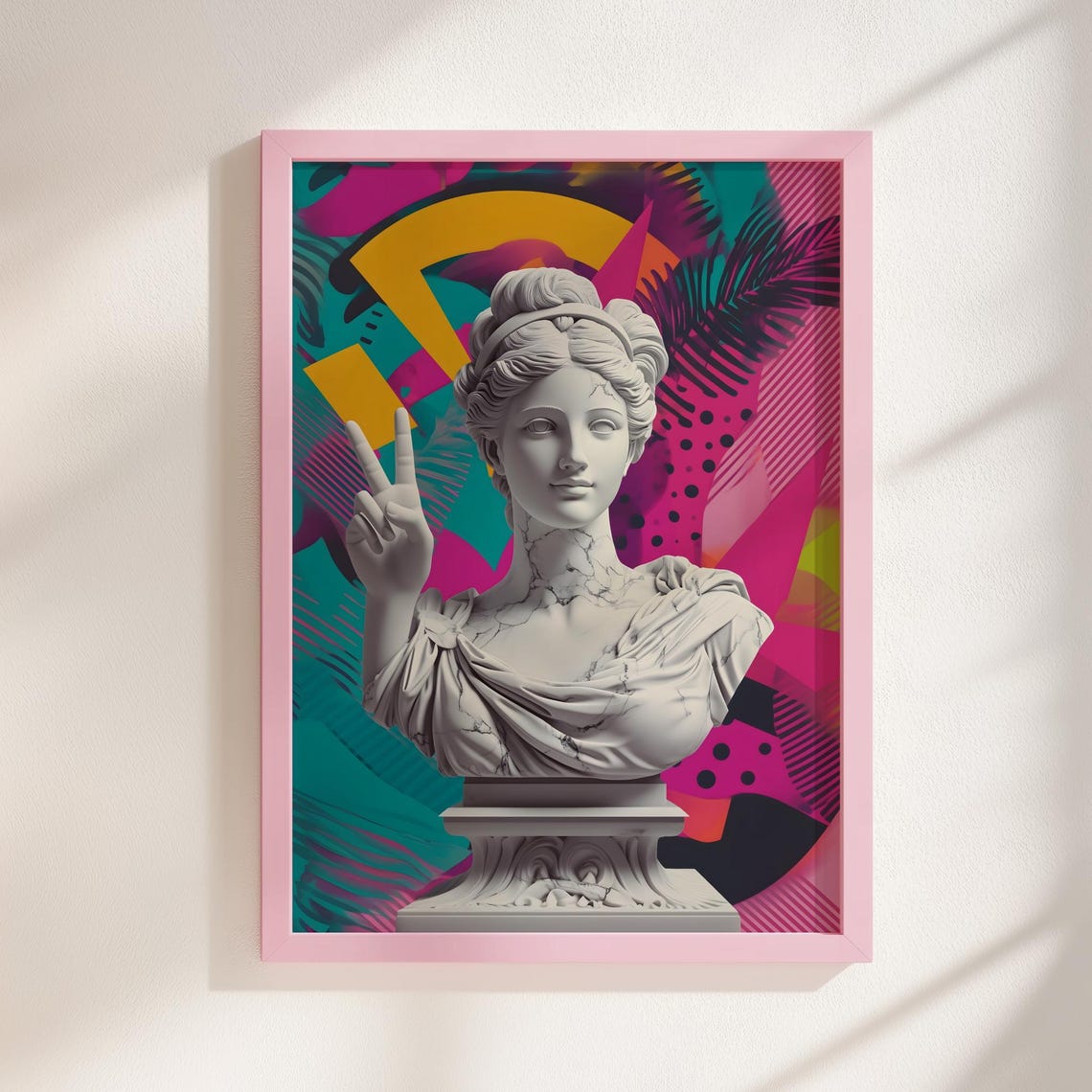 Venus Pop Art Bust Classical Marble Sculpture With Bold Colors And Peace Sign Modern For Unique Home Decor Collectors