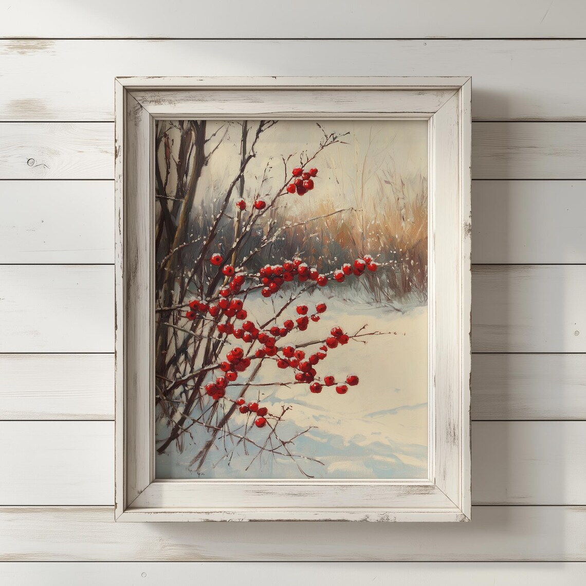 Winterberry in Snow Serene Red Berries Winter Landscape Print
