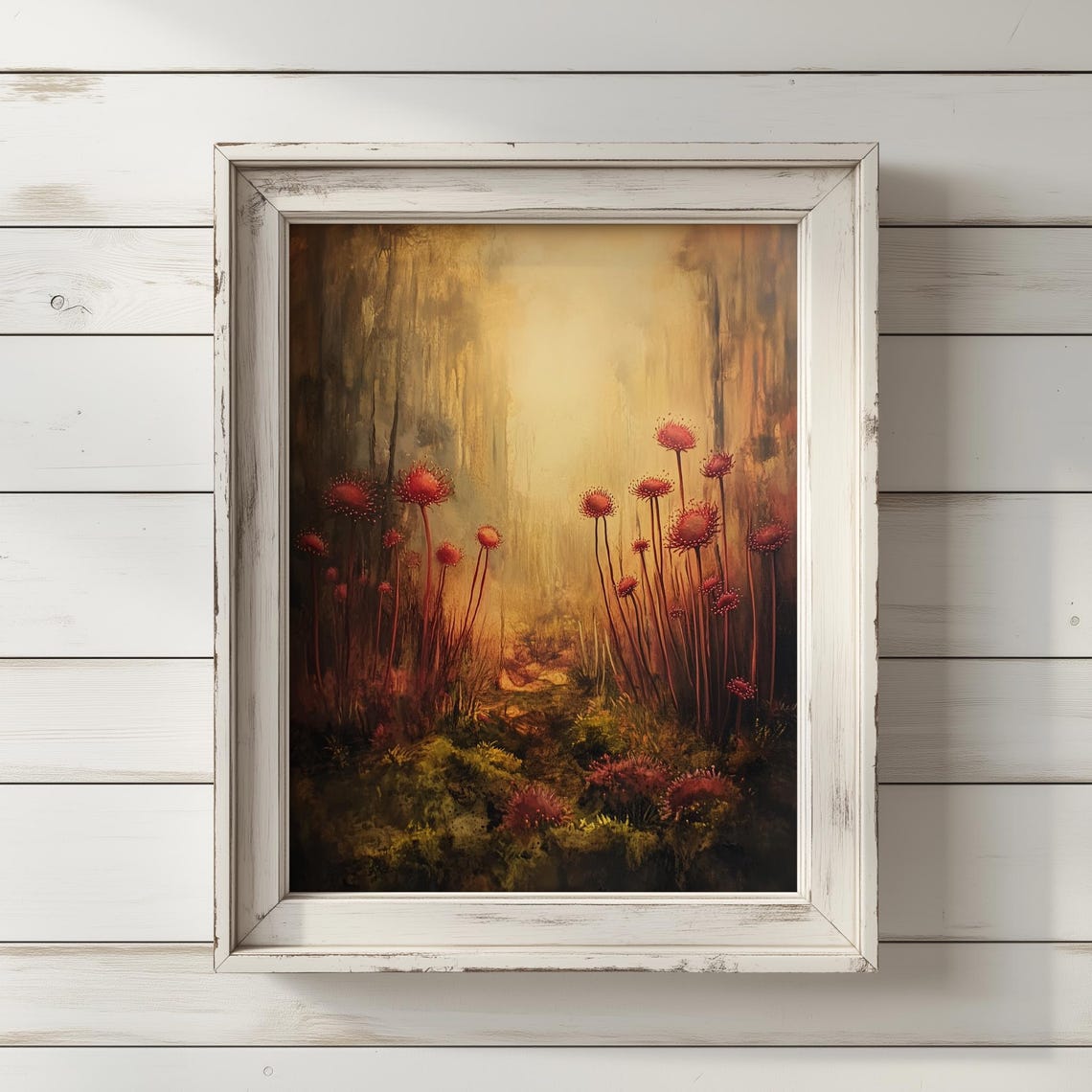 Enchanted Sundew Forest Golden Mist Dreamlike Botanical Poster