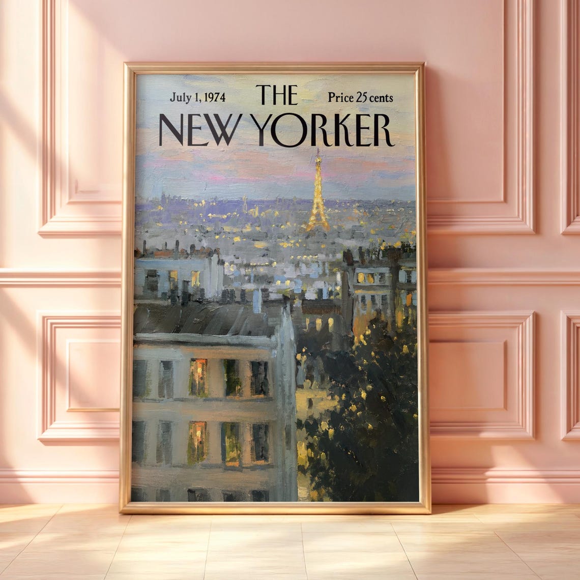 The New Yorker July 1974 Paris Rooftops Dusk Eiffel Tower Wall Print