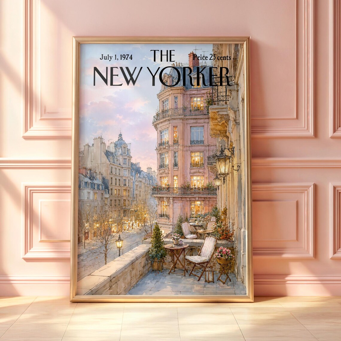 Vintage New Yorker Paris Balcony Terrace Twilight Cityscape Poster