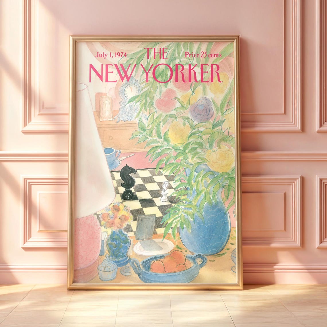 Vintage New Yorker Floral Still Life Chess Knight Table Poster