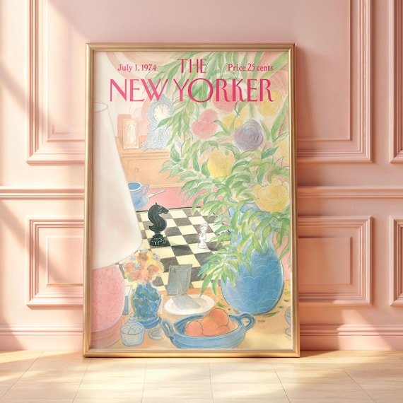 Vintage New Yorker Floral Still Life Chess Knight Table Poster