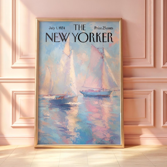 July 1 1974 The New Yorker Pastel Sailboat Regatta Cover Art Poster
