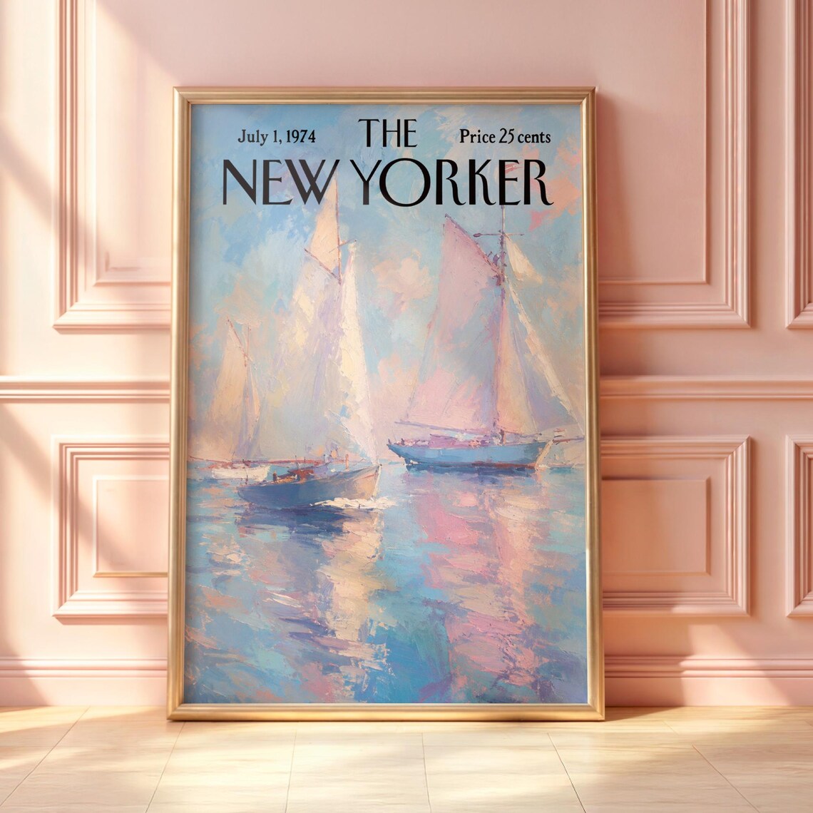July 1 1974 The New Yorker Pastel Sailboat Regatta Cover Art Poster