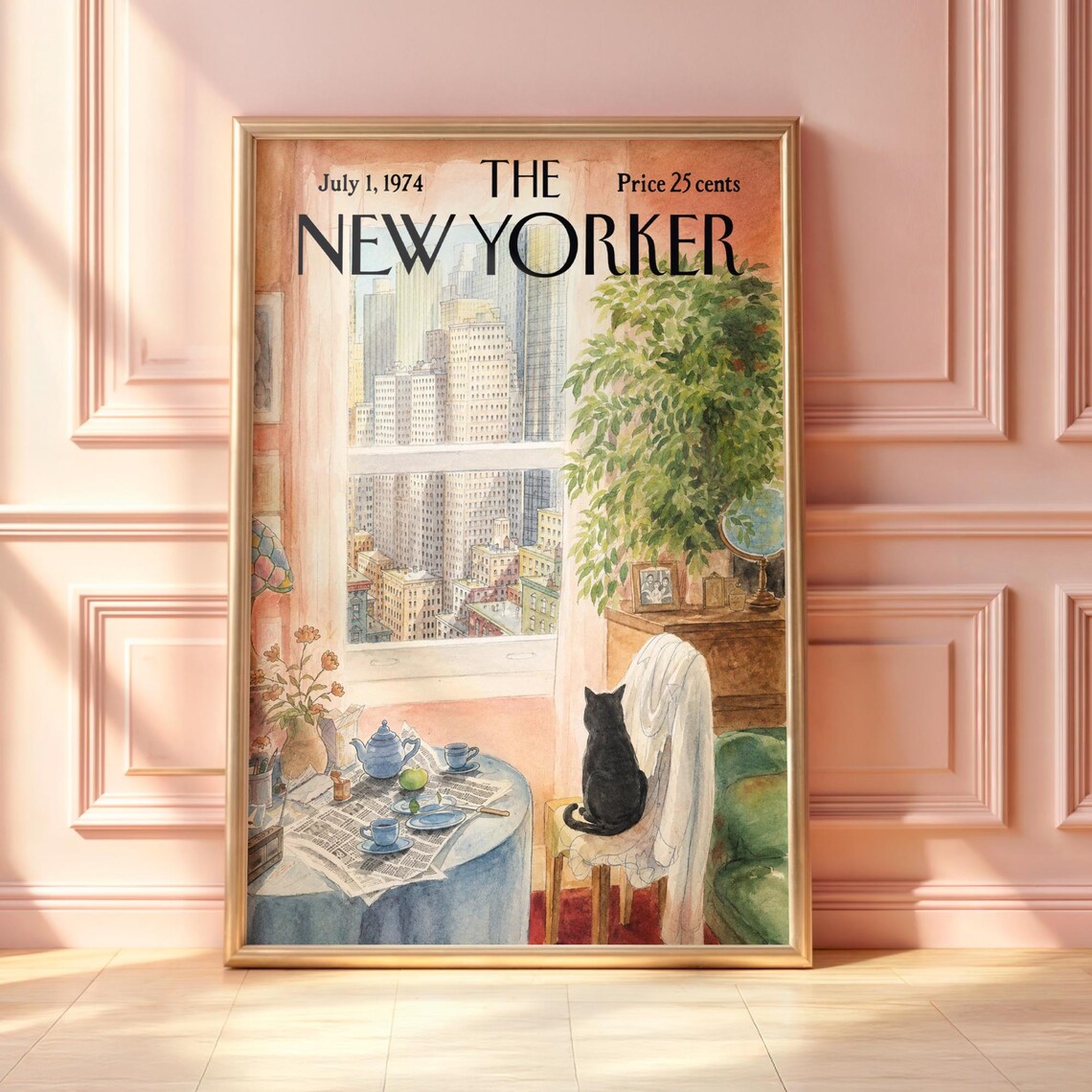The New Yorker July 1974 Black Cat Nyc Window Tea Time Cozy Cover Poster