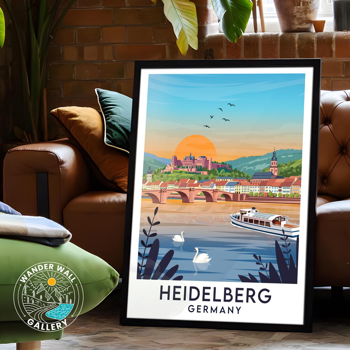 Heidelberg Germany River Sunset with Castle and Bridge Travel Poster - Image 6