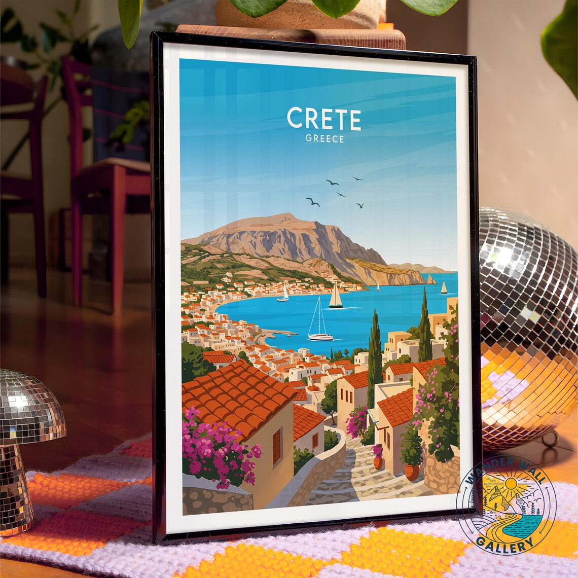 Crete Greece Coastal Town Sailboats White Buildings Blue Sea Poster - Image 4
