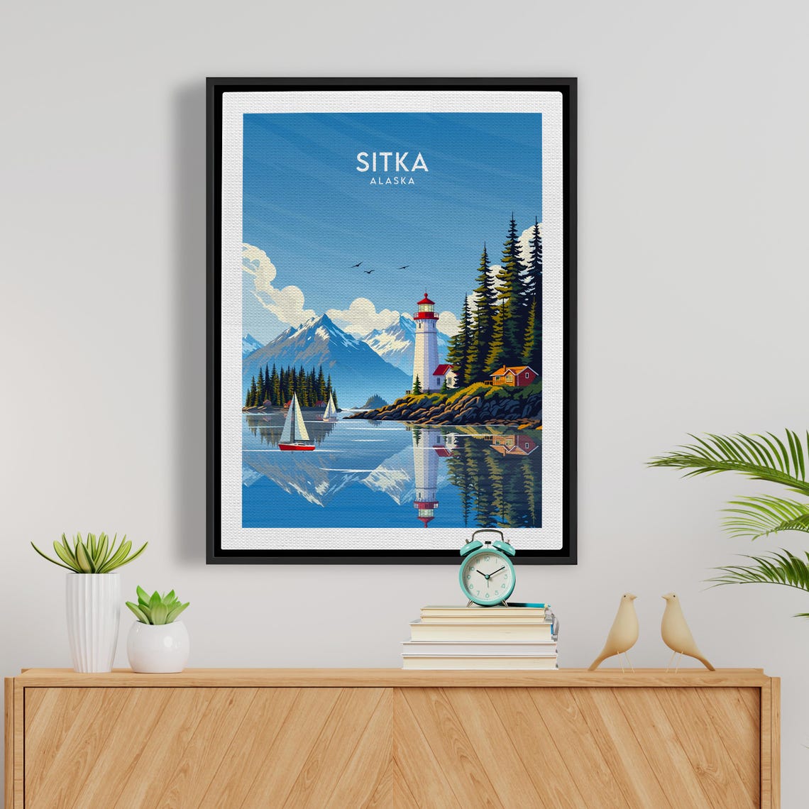 Sitka Alaska Lighthouse Sailboat Harbor Mountain Reflection Poster - Image 5