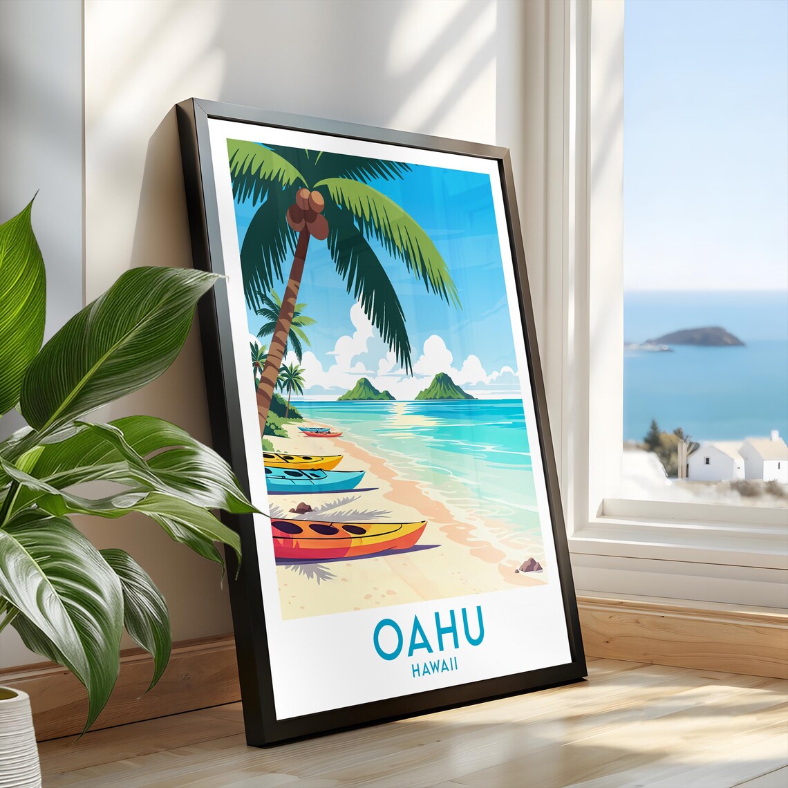 Oahu Hawaii Kayaks Tropical Beach Twin Mokulua Islands Poster - Image 2