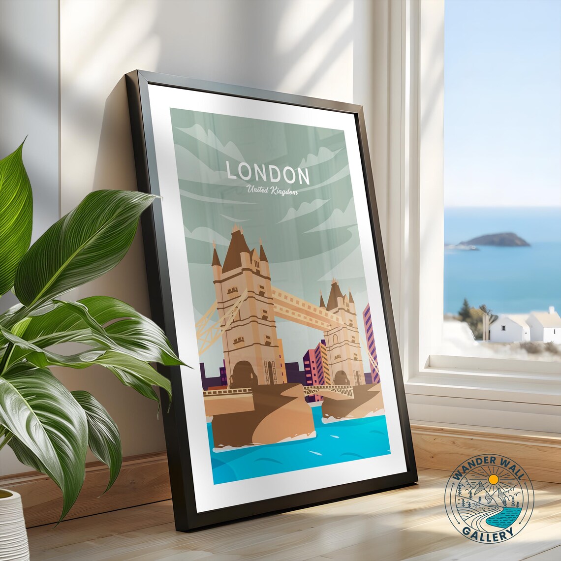 London Tower Bridge Thames River England Vintage Retro Travel Poster - Image 2