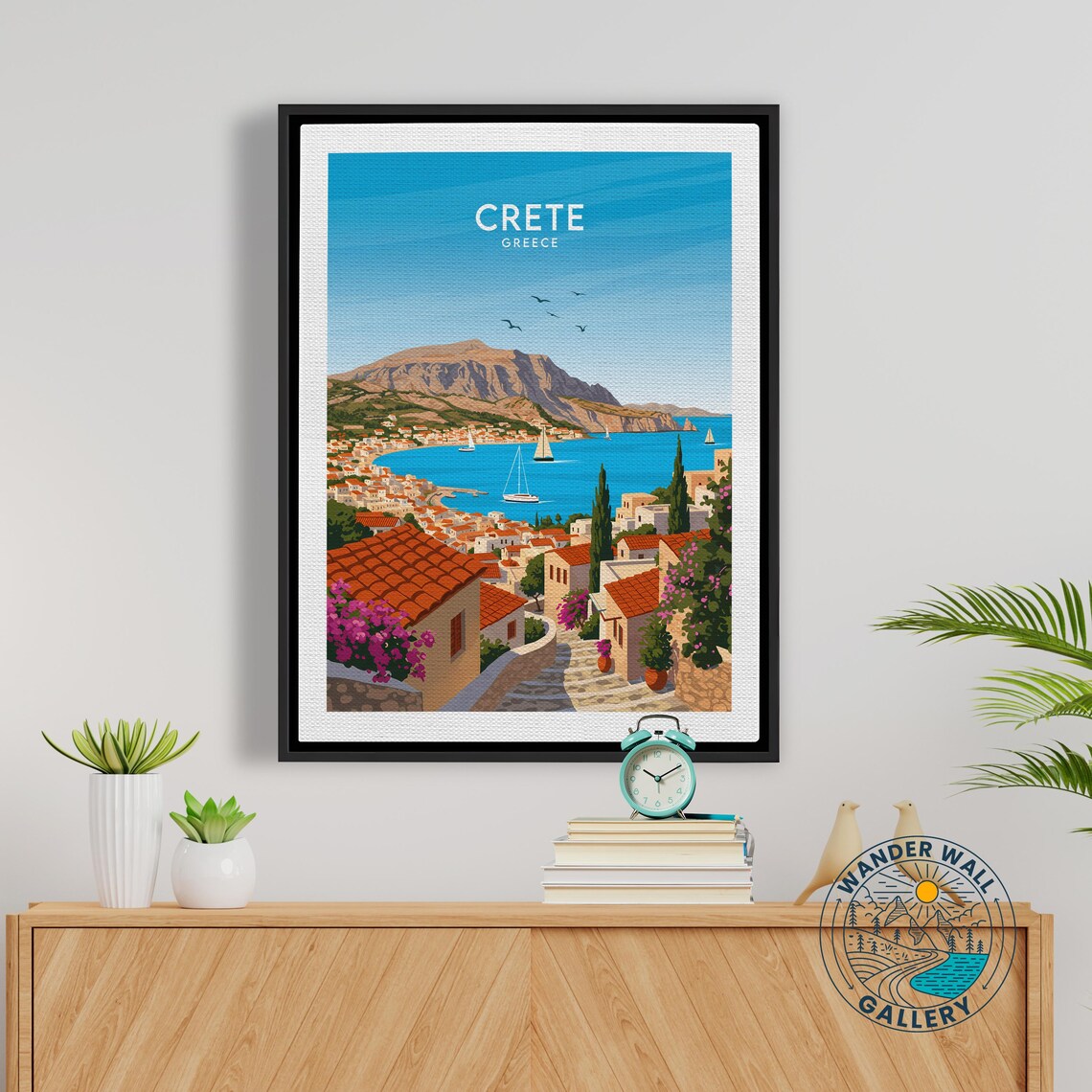 Crete Greece Coastal Town Sailboats White Buildings Blue Sea Poster - Image 5