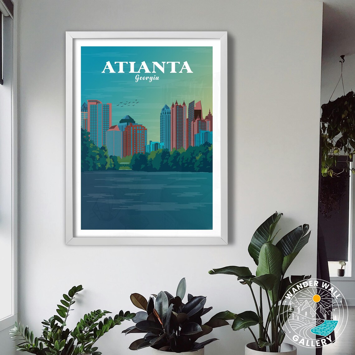Atlanta Georgia Sunset Skyline Cityscape Retro Travel Poster - Image 3