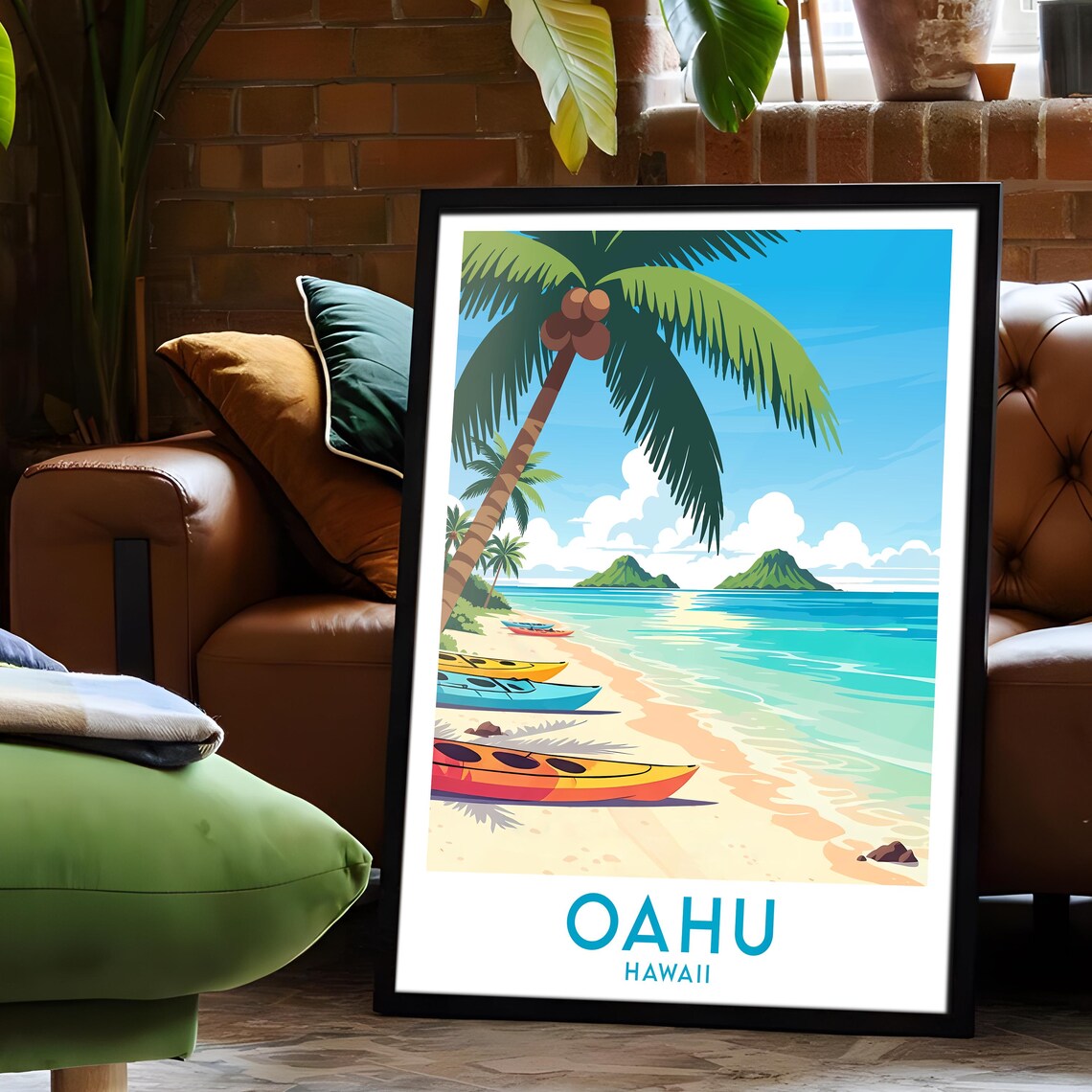 Oahu Hawaii Kayaks Tropical Beach Twin Mokulua Islands Poster - Image 6