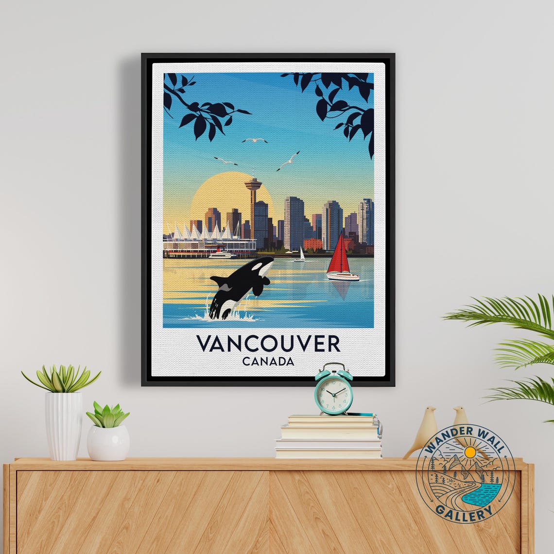 Vancouver Canada Orca Whale Skyline Waterfront Sunset Travel Poster - Image 5
