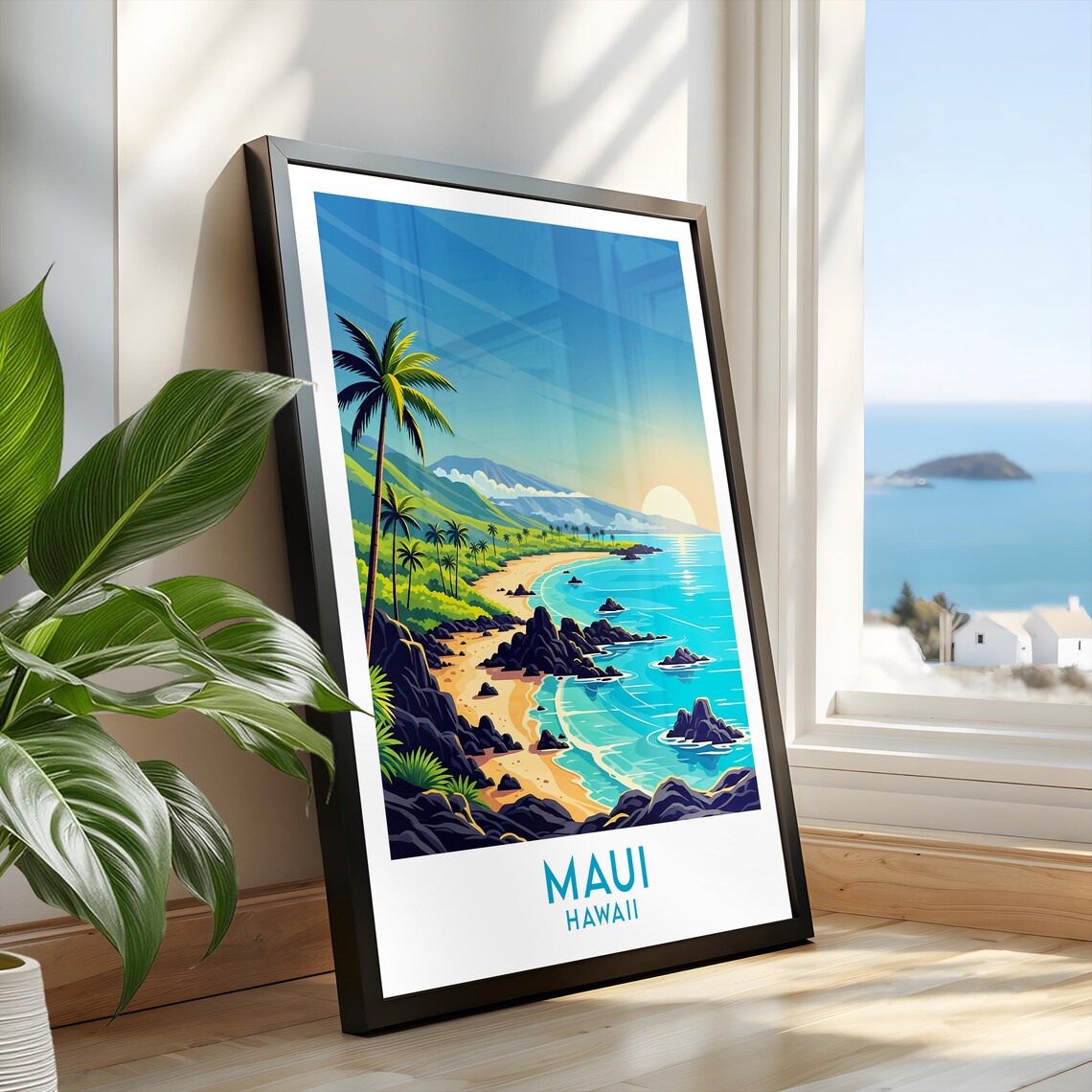Maui Hawaii Island Beach Paradise Sunrise Ocean Palm Fronds Poster - Image 2