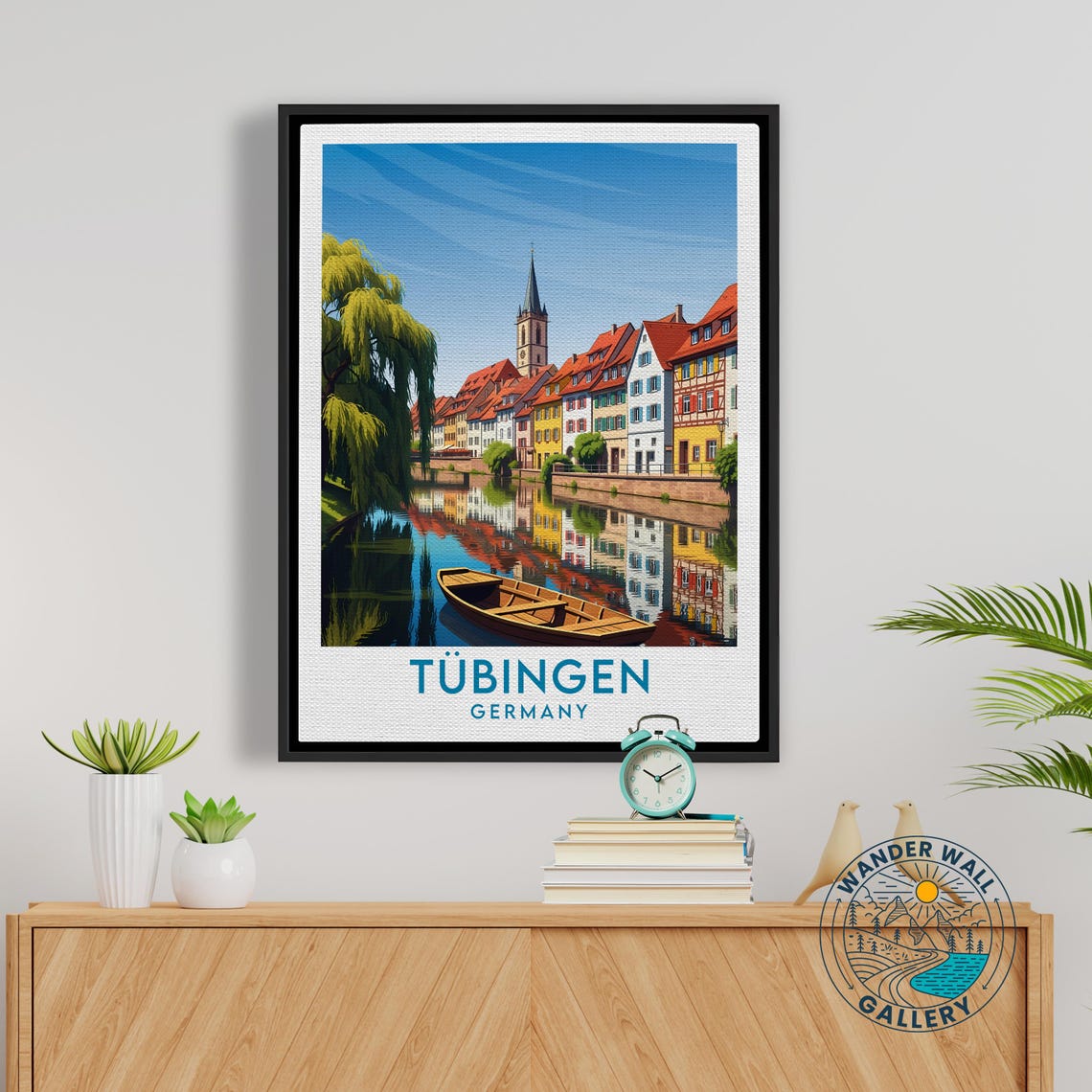Tubingen Germany Half Timbered Canal Reflection Travel Poster - Image 5