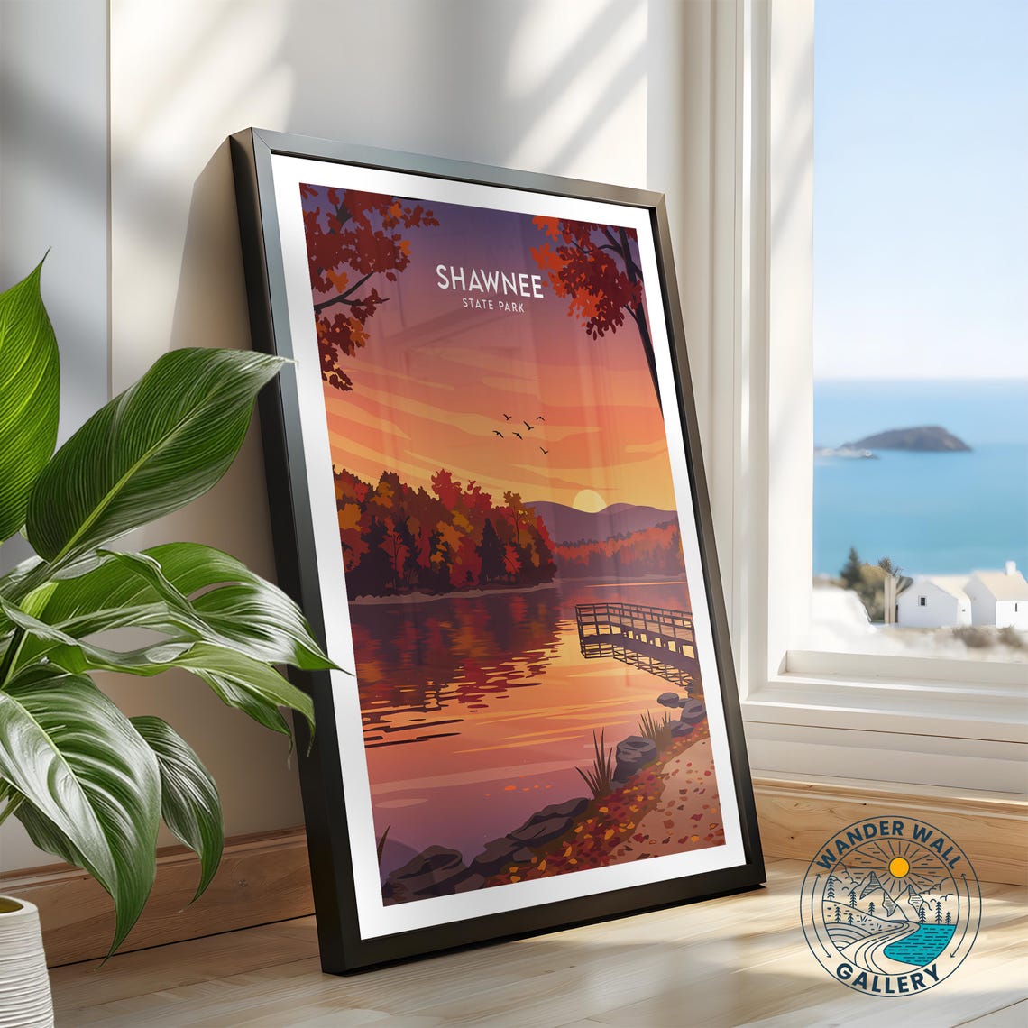 Shawnee State Park Sunset Dock Crimson Lake Reflections Poster - Image 2