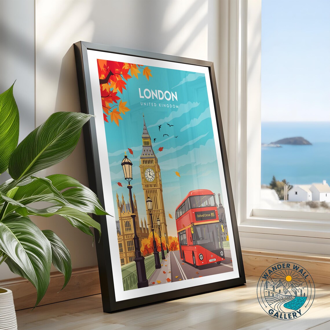 London United Kingdom Big Ben Westminster Red Bus Autumn Poster - Image 2