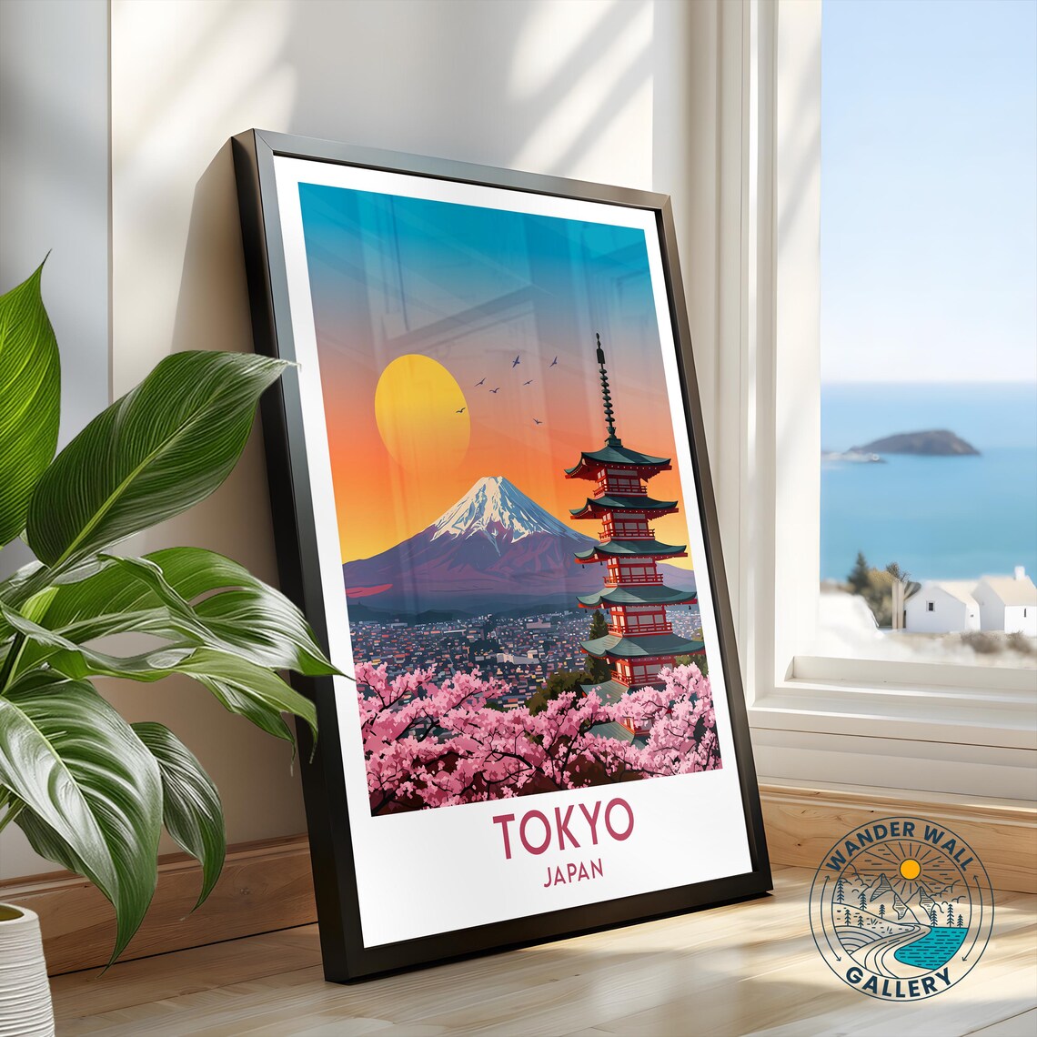 Tokyo Japan Fuji Pagoda Cherry Blossom City Sunset Travel Poster - Image 2