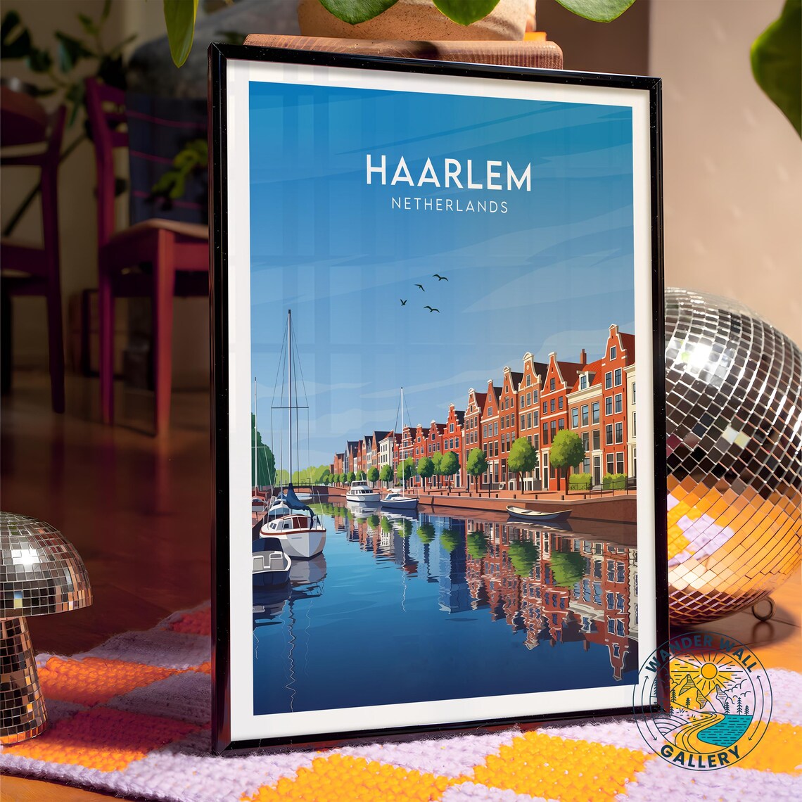 Haarlem Netherlands Harbor Canal with Sailboats Vintage Travel Poster - Image 4