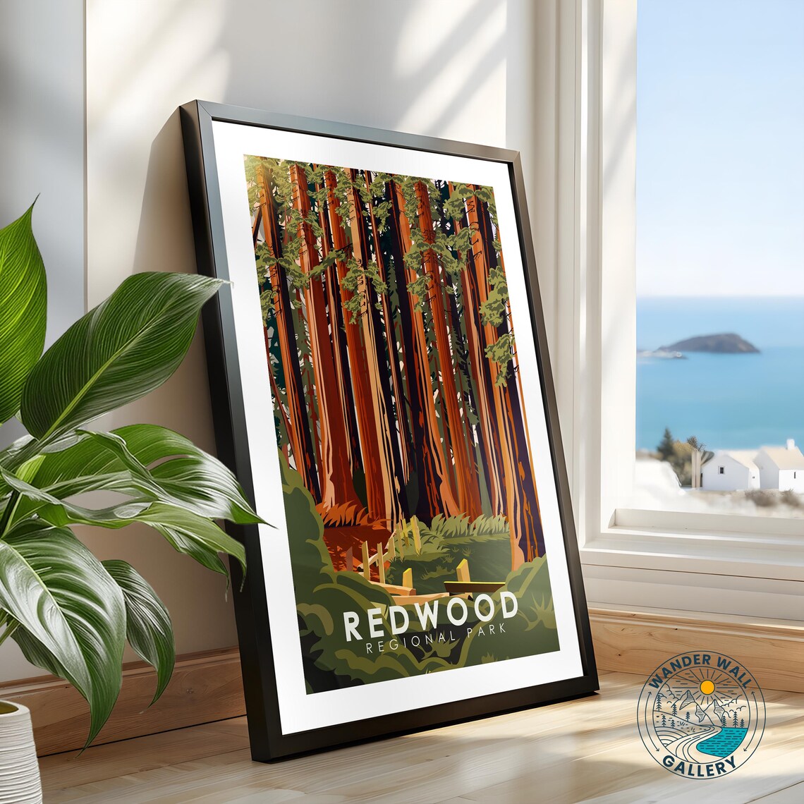 Redwood Forest Tall Coast Trees Regional Park Retro Nature Travel Poster - Image 2