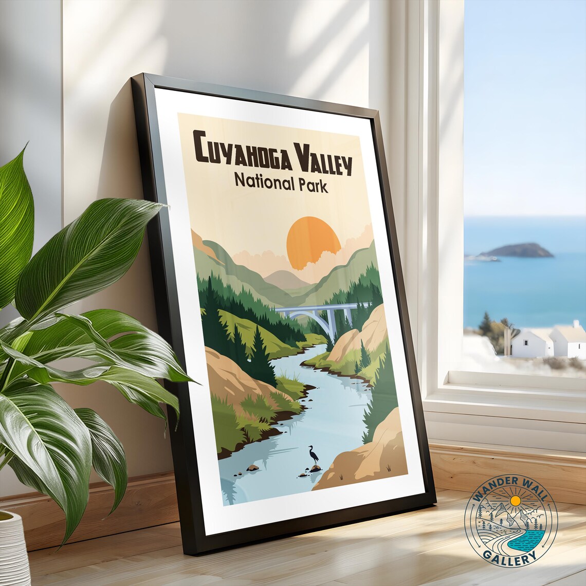 Cuyahoga Valley National Park River Heron Sunset Retro Travel Poster - Image 2