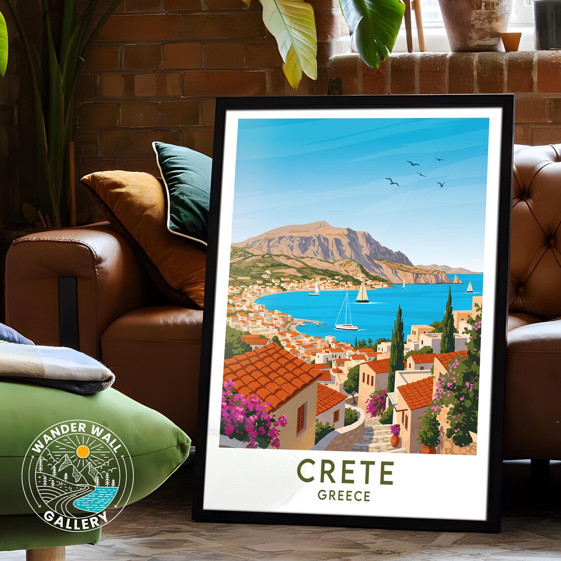 Crete Greece Coastal Town Sailboats Bougainvillea Harbor Travel Poster - Image 6