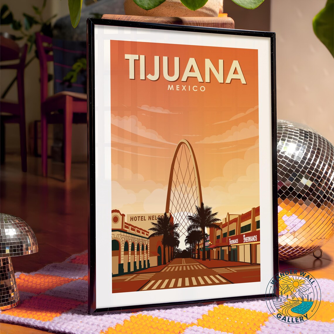 Tijuana Mexico Monumental Arch Avenida Palm Sunset Retro Travel Poster - Image 4