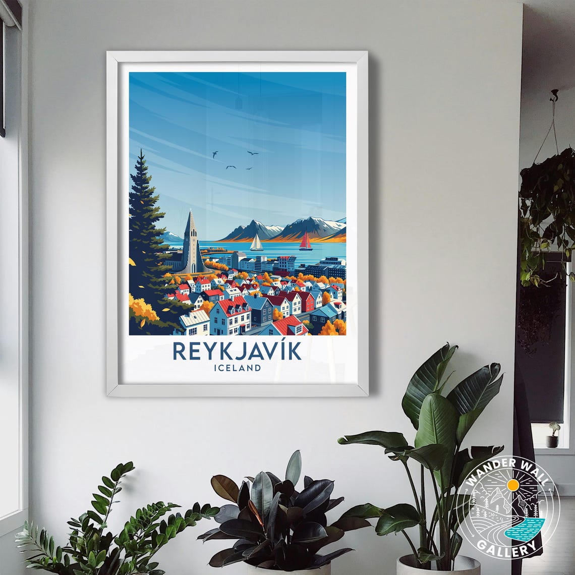 Reykjavik Iceland Waterfront Skyline Autumn Retro Travel Poster - Image 3