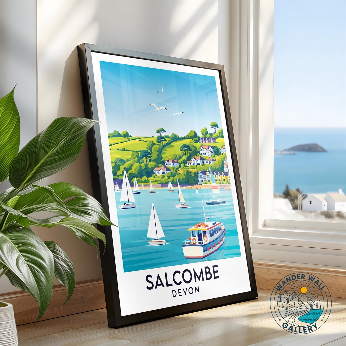 Salcombe Devon Sailing Harbor Seagulls Coastal Travel Poster - Image 2