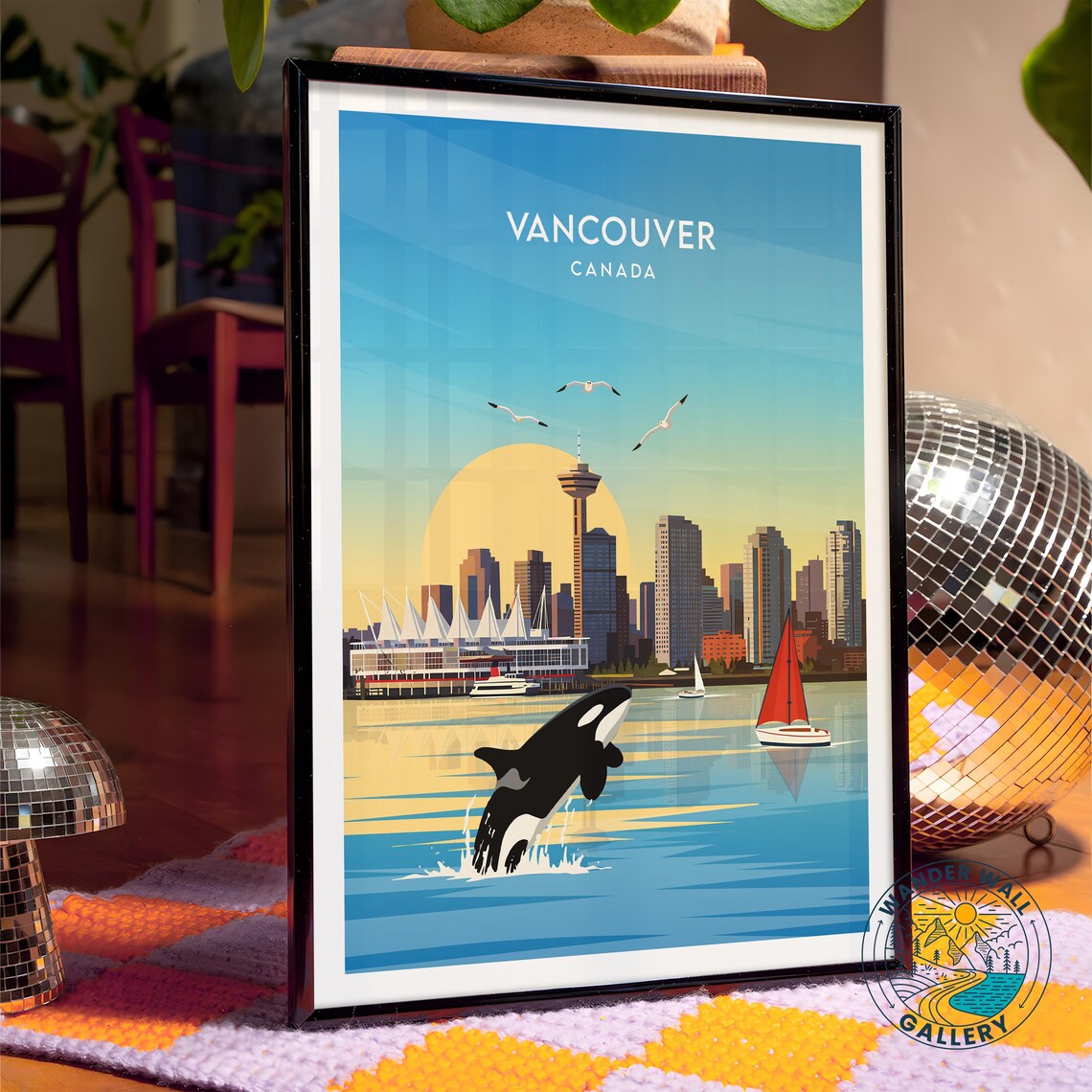Vancouver Canada Travel Poster Breaching Whale Print Skyline Retro Sailboat Art Personalized Home Wall Decor Gift - Image 4