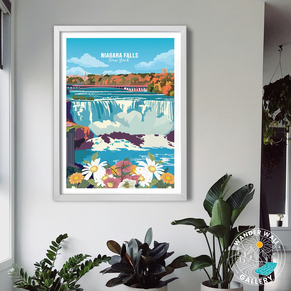 Niagara Falls New York Autumn Floral Waterfall Travel Poster - Image 3