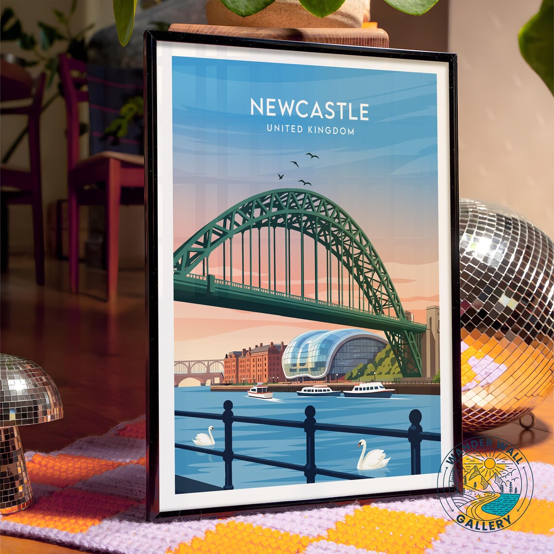 Newcastle United Kingdom Tyne Bridge Sunset Vintage Travel Poster - Image 4